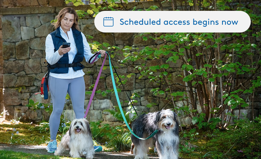 The image shows a dogwalker being granted access to dog owner's home via Trusted Neighbor 